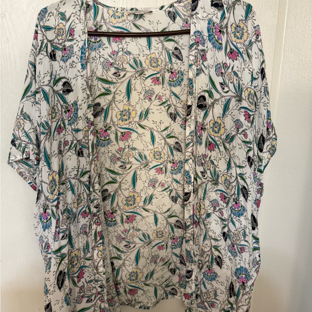 LOFT Floral Kimono Blouse - White and Multicolor